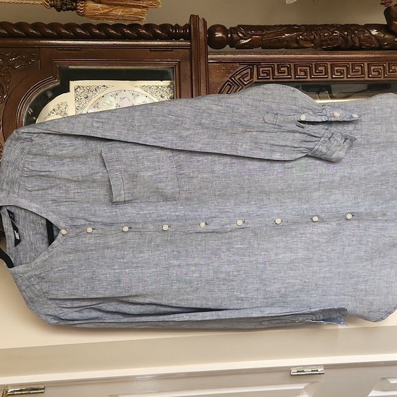 Lands' End, Women's Bluish Gray Linen Button Down Tunic Shirt Dress SZ XL - Picture 3 of 10
